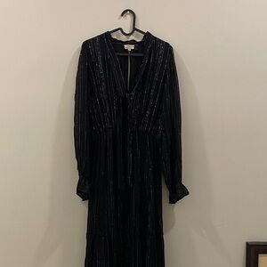 Elan Black Maxi Dress with Silver Metallic Stripes